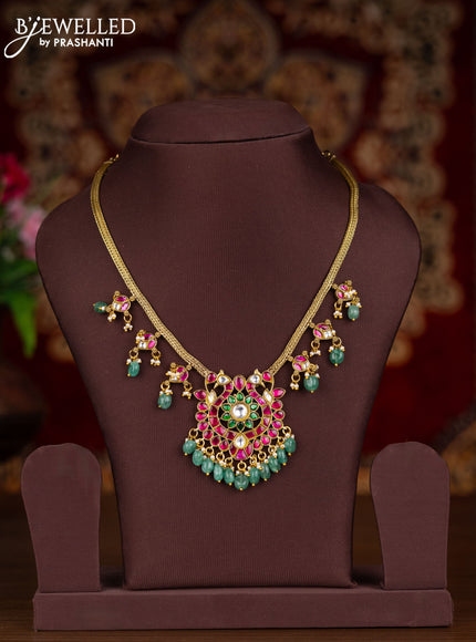 Jadau attigai necklace with kemp jadau kundan stones and pearl & mint green beads hangings without earrings