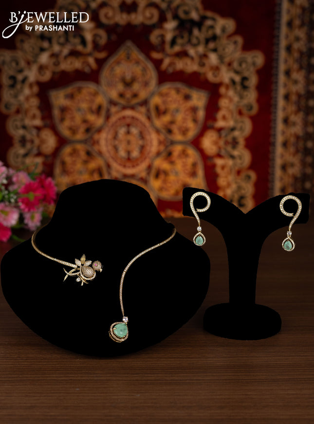 Ring type choker parrot design with mint green and cz stones