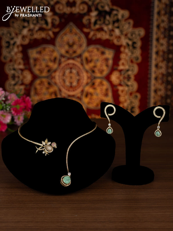 Ring type choker parrot design with mint green and cz stones