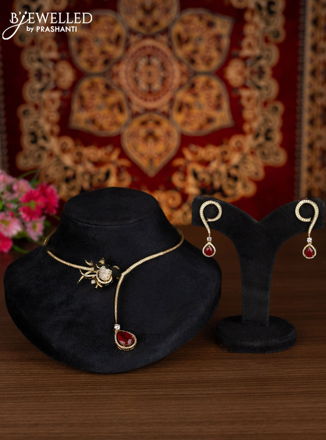 Ring type choker parrot design with ruby and cz stones