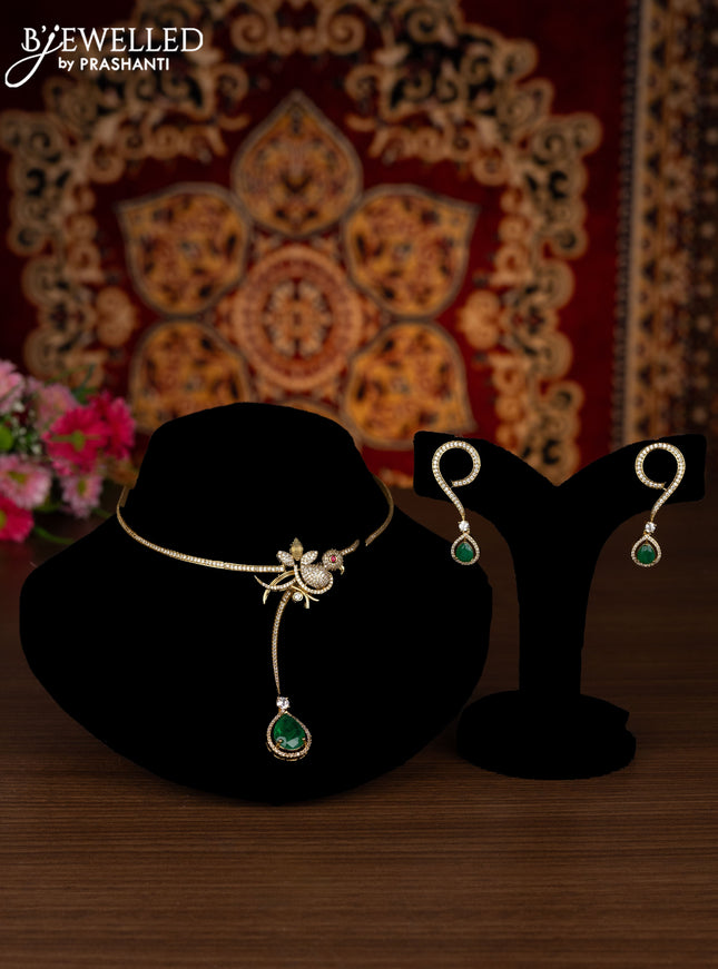 Ring type choker parrot design with emerald and cz stones