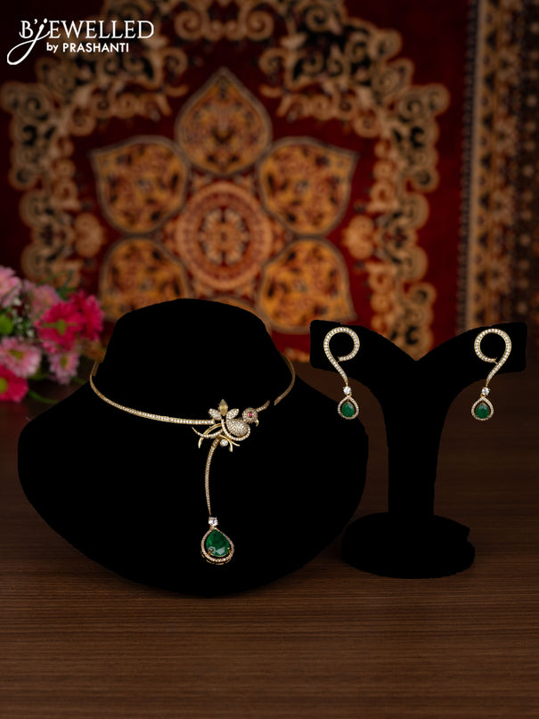 Ring type choker parrot design with emerald and cz stones
