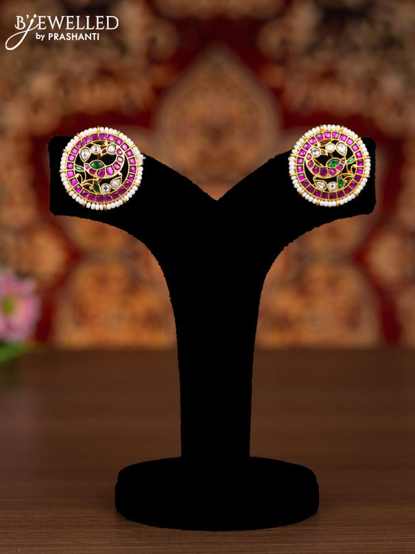 Jadau earrings peacock design with kemp jadau kundan stones