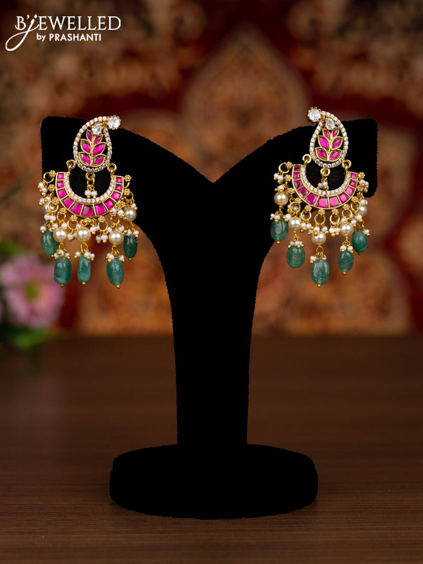 Jadau earrings manga pattern with pink jadau kundan stones and pearl & mint green beads hangings
