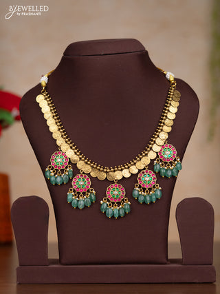 Jadau necklace with kemp jadau kundan stones and pearl & green beads hangings without earrings