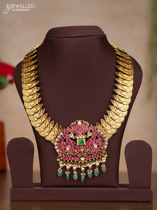 Jadau necklace lakshmi kasu design with kemp jadau kundan stones and pearl & mint green beads hangings without earrings