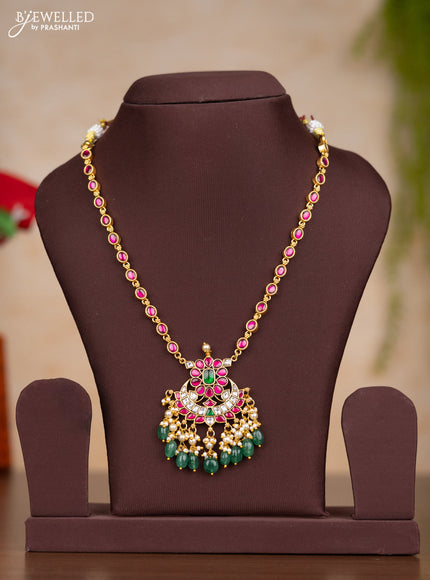 Jadau necklace with kemp jadau kundan stones and pearl & green beads hangings without earrings