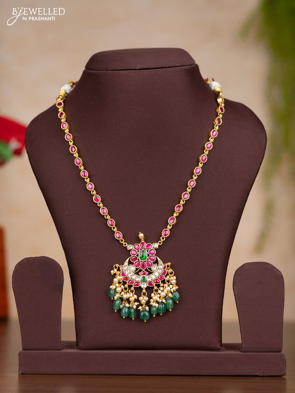 Jadau necklace with kemp jadau kundan stones and pearl & green beads hangings without earrings