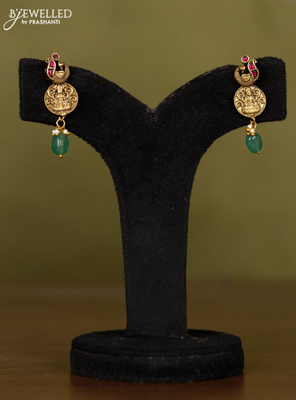 Antique kaasu necklace with lakshmi & peacock deisgn in jadau stones