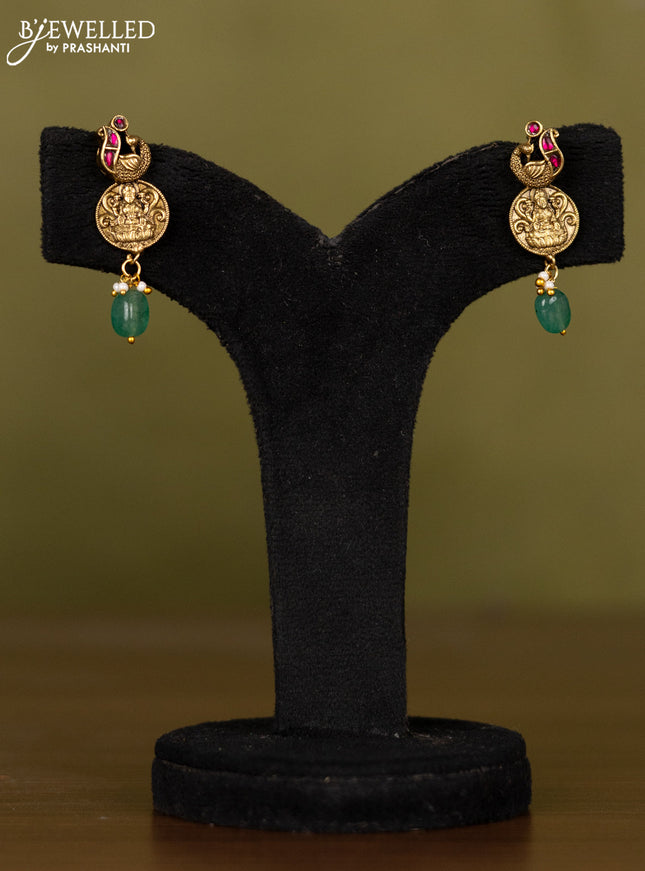 Antique kaasu necklace with lakshmi & peacock deisgn in jadau stones