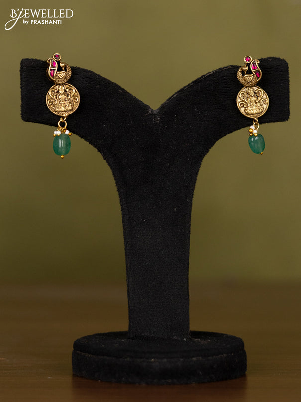 Antique kaasu necklace with lakshmi & peacock deisgn in jadau stones