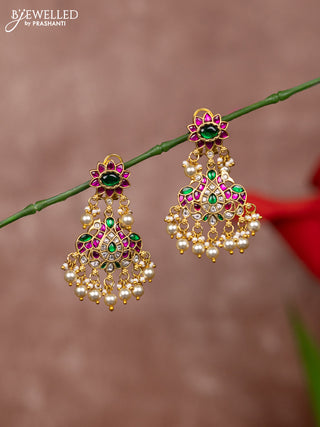 Jadau earring double peacock deisgn with jadau kundan stones and pearl hanging