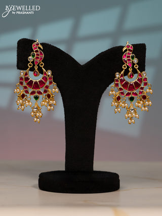 Jadau earring peacock design with kemp jadau kundan stones in pearl hangings