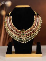 Jadau necklace with kemp jadau kundan stones in pearl & mint green beads hangings