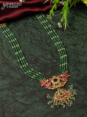 Jadau beaded haaram with kemp jadau kundan stones in mint green beads hangings without earrings
