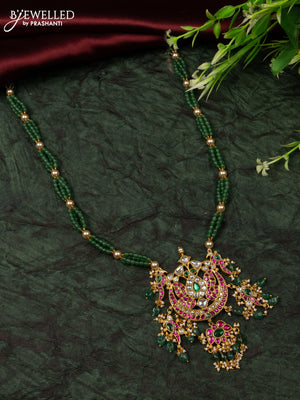 Jadau beaded haaram with kemp jadau kundan stones in green beads hangings without earrings