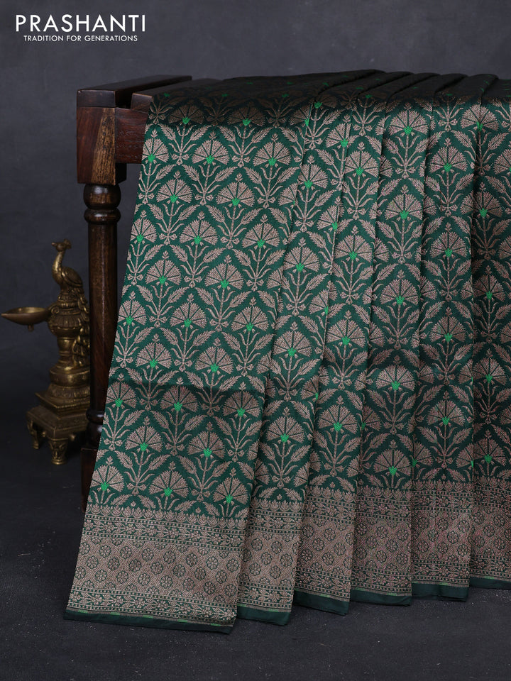 Bottle Green Banarasi Uppada Silk Saree - Brocade