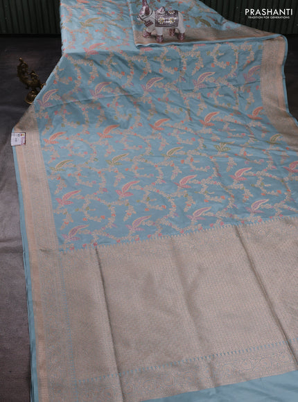 Pastel Blue Banarasi Uppada Silk Saree - Brocade