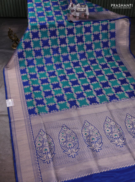 Teal Green & Blue Banarasi Uppada Silk Saree - Brocade