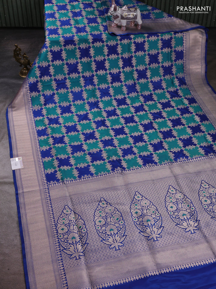 Teal Green & Blue Banarasi Uppada Silk Saree - Brocade