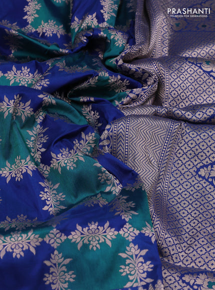 Teal Green & Blue Banarasi Uppada Silk Saree - Brocade