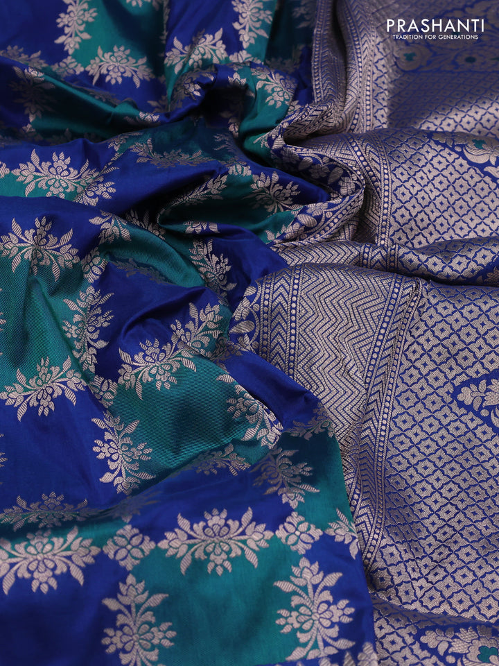 Teal Green & Blue Banarasi Uppada Silk Saree - Brocade