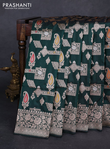 Bottle Green Banarasi Uppada Silk Saree - Brocade