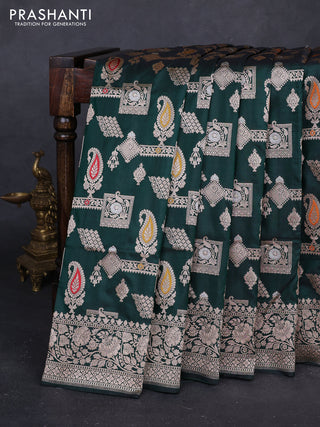 Bottle Green Banarasi Uppada Silk Saree - Brocade