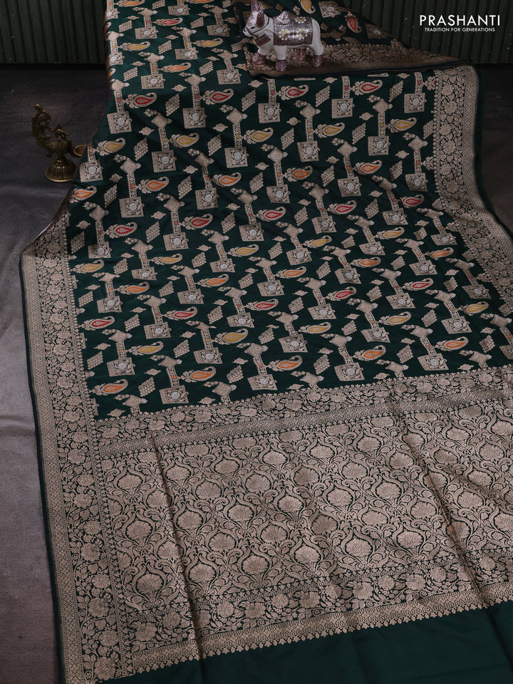 Bottle Green Banarasi Uppada Silk Saree - Brocade
