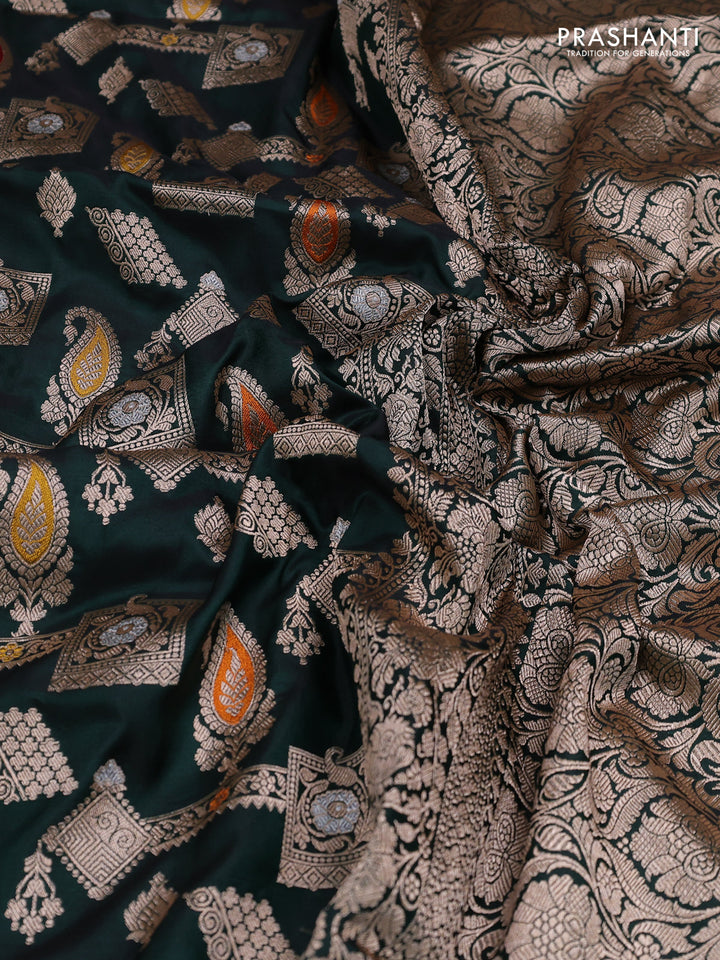 Bottle Green Banarasi Uppada Silk Saree - Brocade