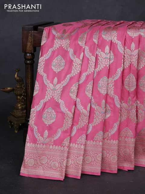 Peach Pink Banarasi Uppada Silk Saree - Brocade