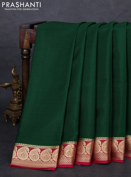 Bottle Green & Pink Pure Mysore Silk - Plain