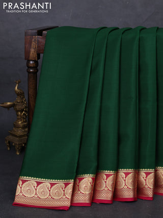 Bottle Green & Pink Pure Mysore Silk - Plain