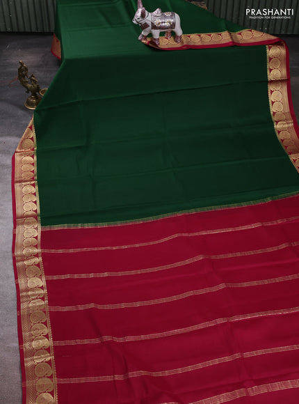 Bottle Green & Pink Pure Mysore Silk - Plain