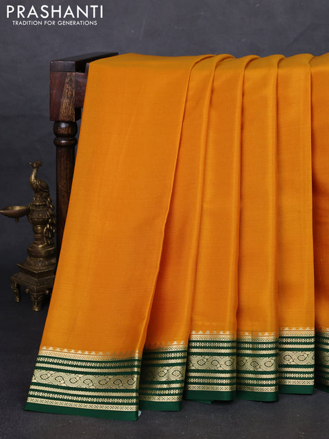 Mustard Yellow & Bottle Green Pure Mysore Silk - Plain
