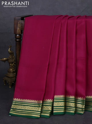 Pink & Green Pure Mysore Silk - Plain