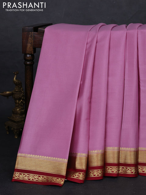 Mauve Pink & Maroon Pure Mysore Silk - Plain