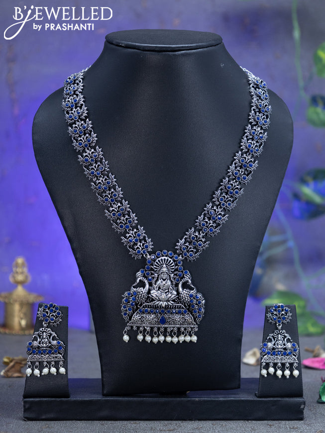 Oxidised necklace with sapphire stones and lakshmi pendant