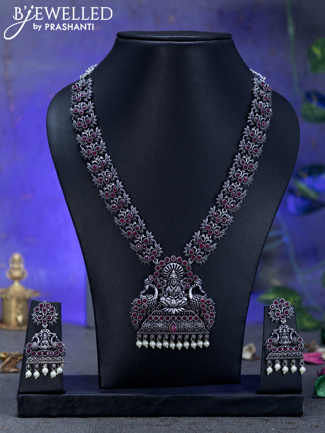 Oxidised necklace with pink kemp stones and lakshmi pendant