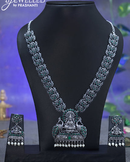 Oxidised necklace with emerald stones and lakshmi pendant