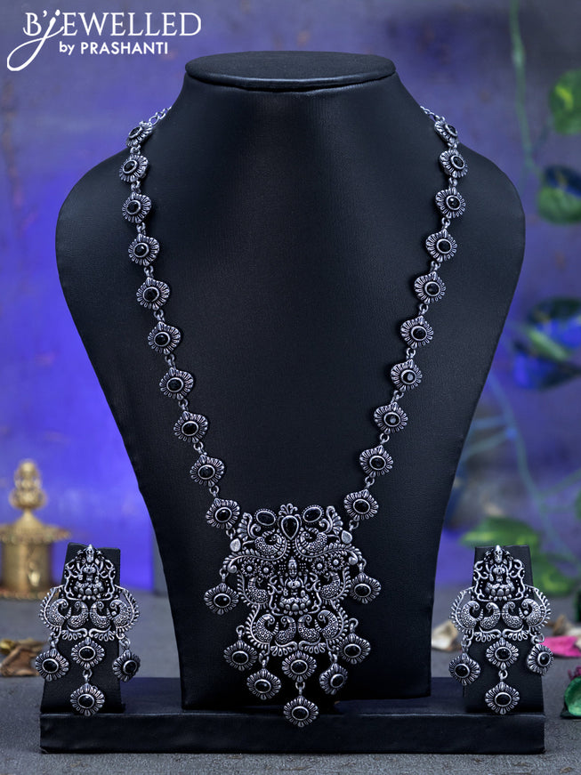 Oxidised necklace with black stones and lakshmi pendant