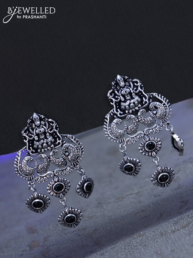 Oxidised necklace with black stones and lakshmi pendant