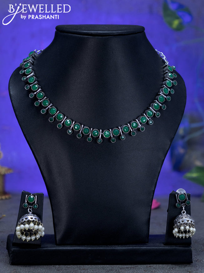 Oxidised necklace with emerald stones