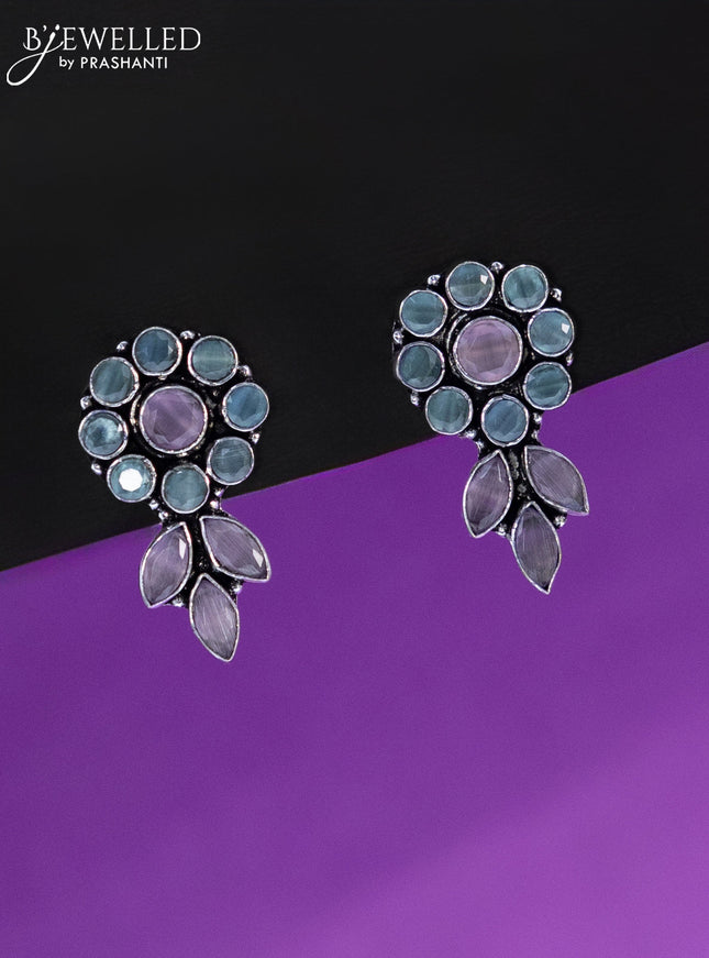 Oxidised earrings with mint green and baby pink stones