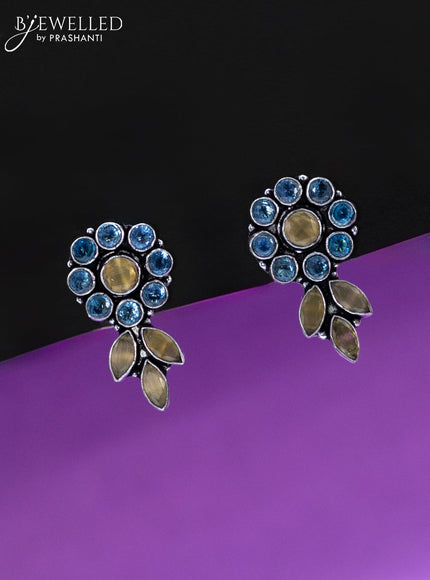 Oxidised earrings with ice blue and yellow stones