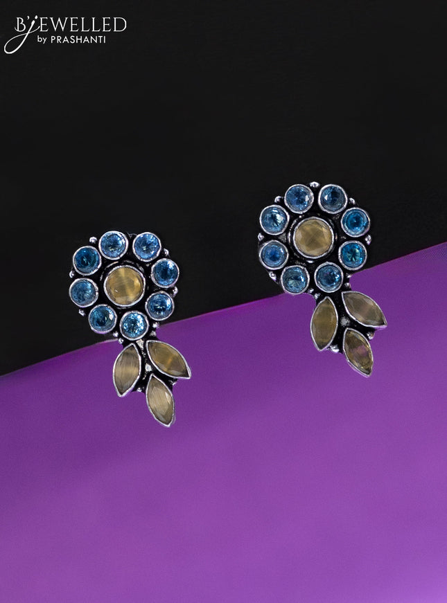 Oxidised earrings with ice blue and yellow stones
