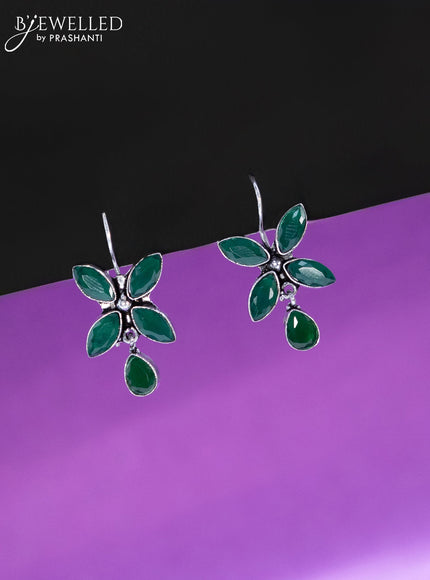 Oxidised hanging type earring with emerald stones