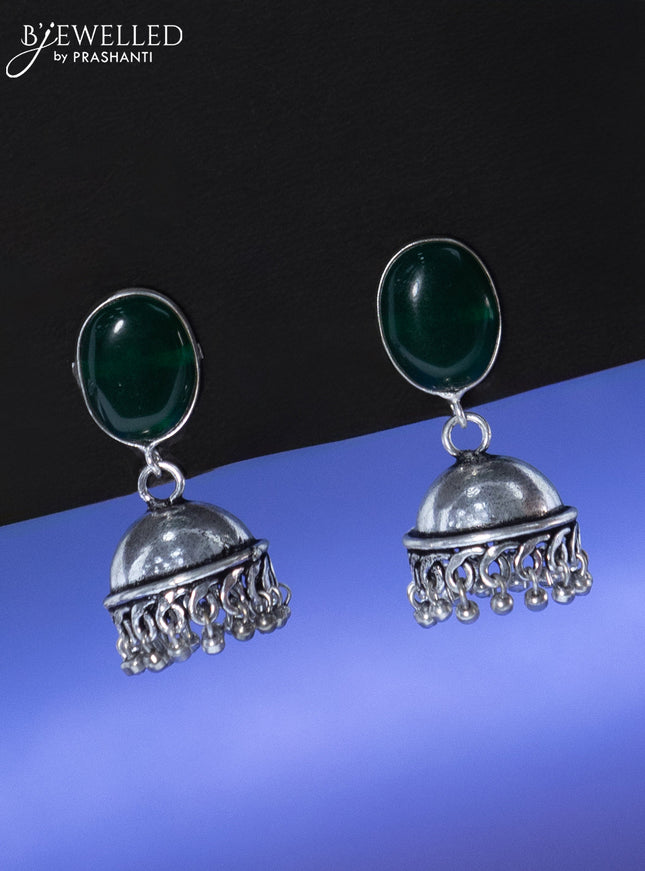 Oxidised jhumka with emerald stone and hangings