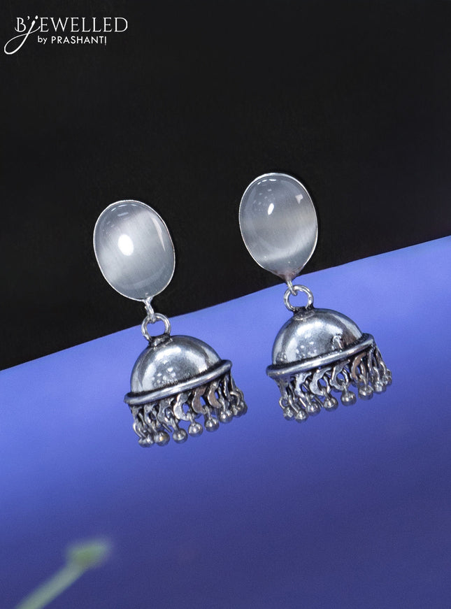 Oxidised jhumka with off white stone and hangings