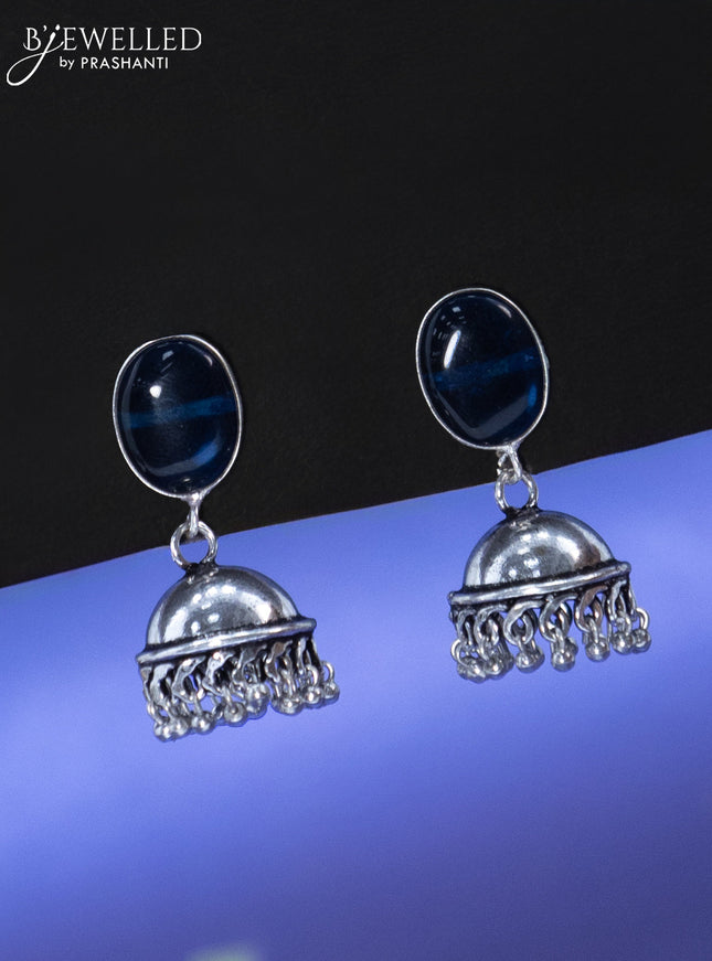 Oxidised jhumka with sapphire stone and hangings